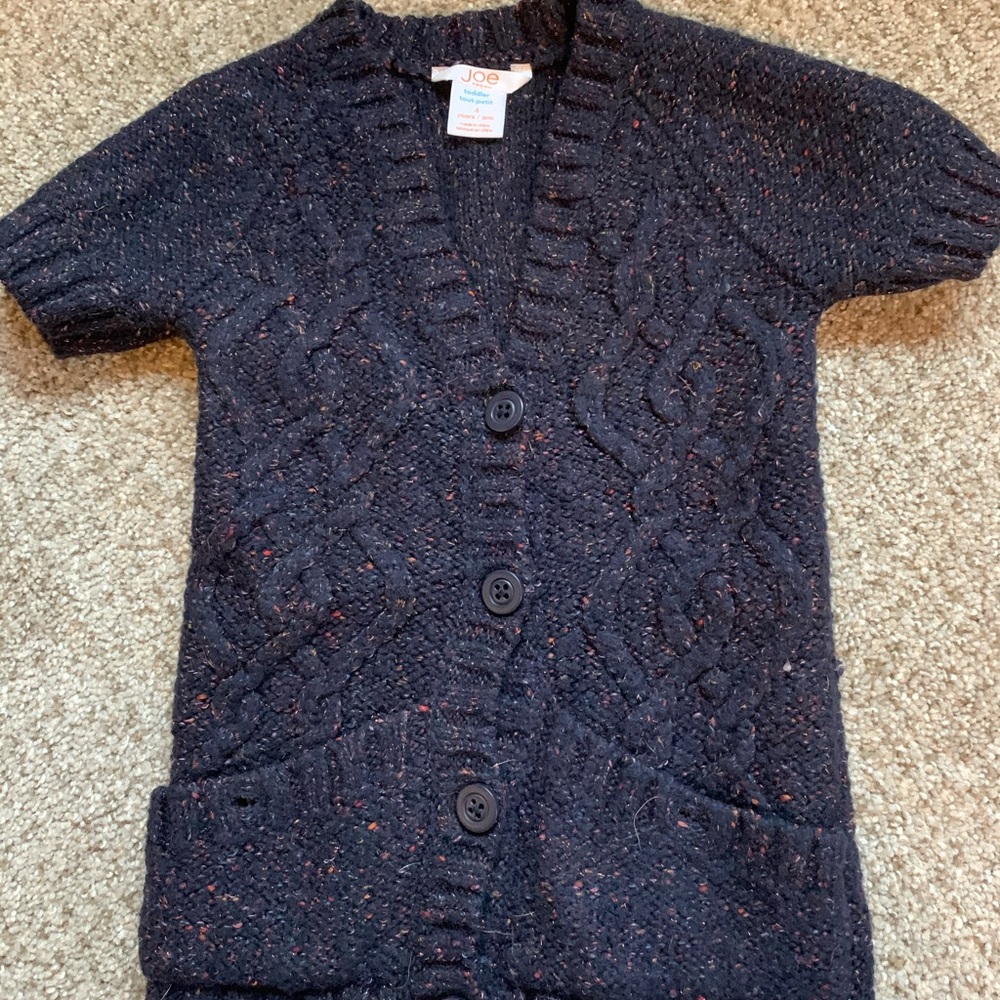 Girls dark blue short sleeve button down cardigan